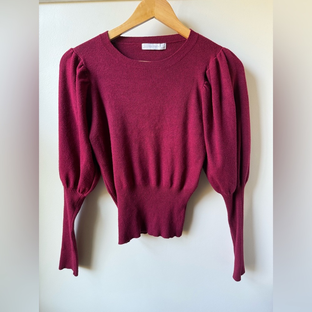 SIX FIFTY Reese Puff Sleeve Sweater Coquette Girly Cranberry Soft Cozy Girly S